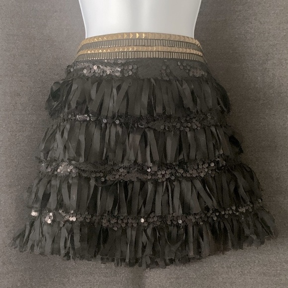 Fora Dresses & Skirts - Fora Black Fringe Studded and Sequin Mini Skirt